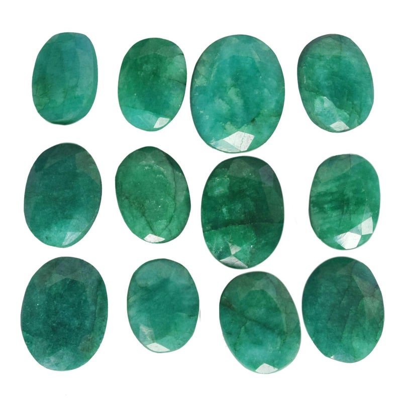 GEMHUB Loose Green Emerald Stones Approx 60.00 Carat / 12 Pcs Natural Oval Cut Colombian Loose Green Emerald Gemstones For Jewelry Making - Image 1